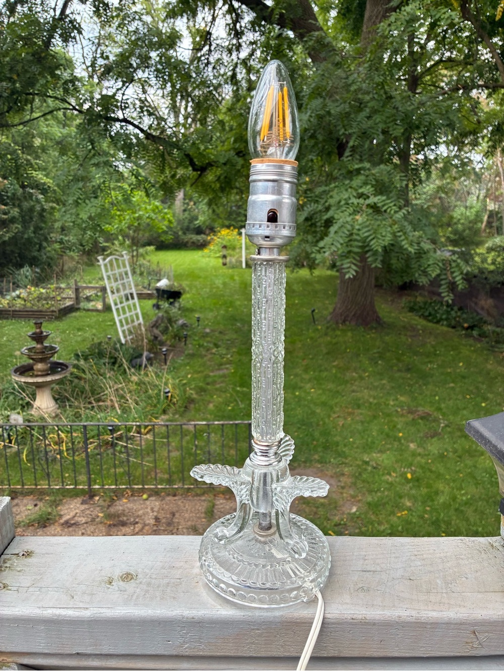 Vintage Clear Pressed Glass Candlestick Vanity Boudoir Lamp